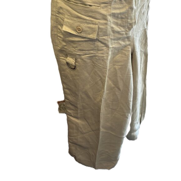 New with Tags! Larry Levine Chelsea Linen Khaki Crop Cargo Walking Pants Sz 12 - Picture 4 of 6